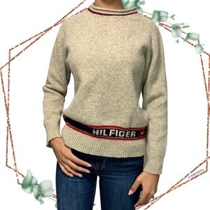 Tommy Hilfiger oatmeal wool silk spellout pullover